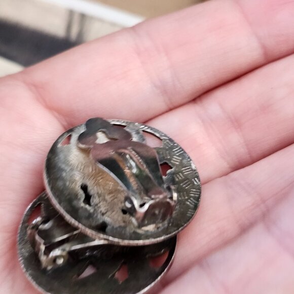 Vintage 1950's Pink & Blue Floral Cloisonne Clip-on Earrings - Picture 9 of 9